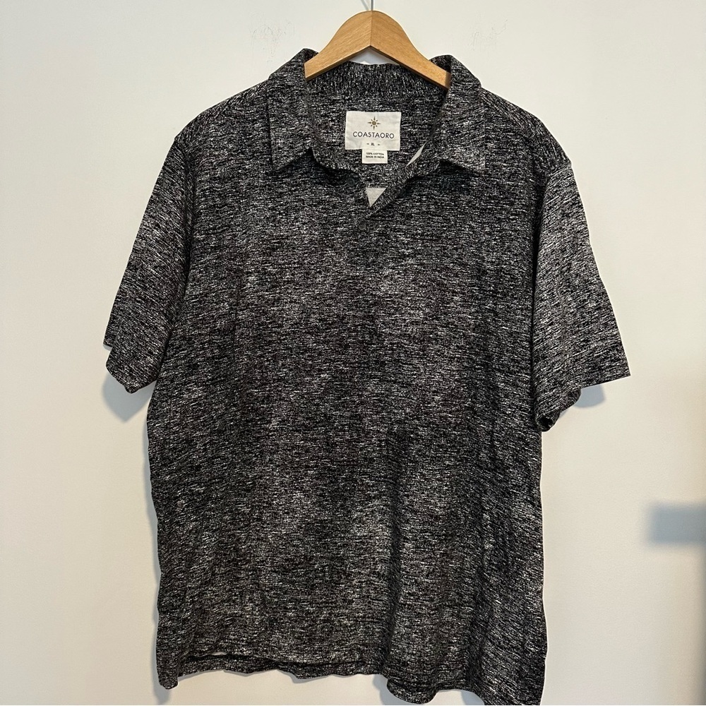 NWOT coastaoro men’s black and white speckled polo short sleeve shirt XL